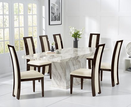 Marino 180cm marble dining table with 10 brown novara chairs