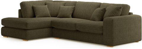 Milan moss green fabric left hand facing chaise sofa