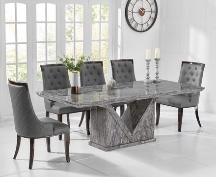 Milan 180cm grey marble dining table with 6 grey francesca chairs