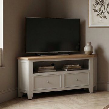 Weymouth oak and soft white painted corner tv cabinet