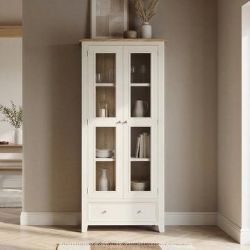 Weymouth oak and soft white painted glazed display cabinet