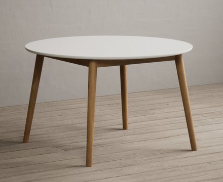 Nordic 120cm round solid oak and signal white painted dining table