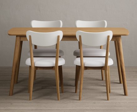 Nordic 150cm solid oak dining table with 4 white nordic chairs