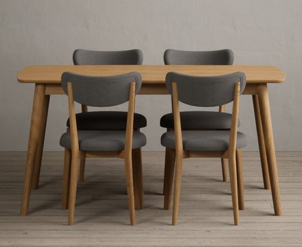 Nordic 150cm solid oak dining table with 4 grey nordic chairs