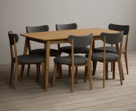 Nordic 150cm solid oak dining table with 6 grey nordic chairs