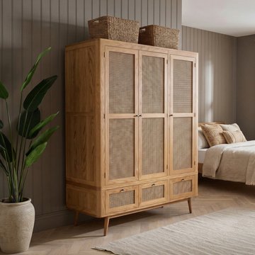 Oak rattan triple wardrobe