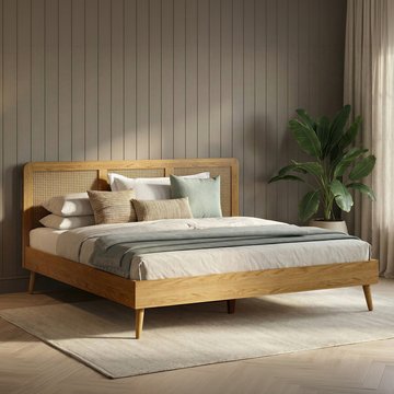 Oak rattan super king size bed