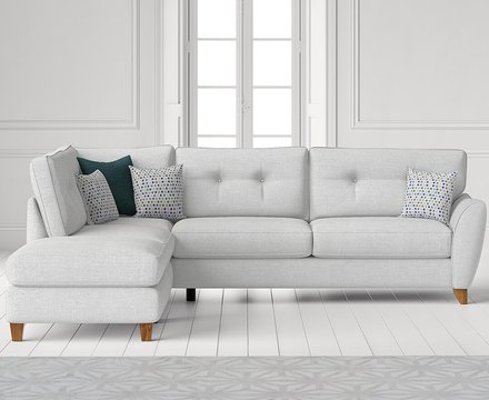 Florin light grey fabric left hand facing corner chaise sofa