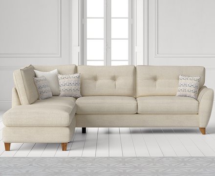 Florin cream fabric left hand facing corner chaise sofa