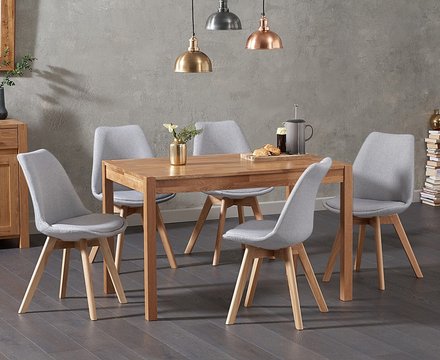 York 120cm solid oak dining table with 6 light grey orson chairs
