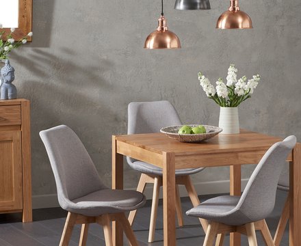 York 80cm solid oak dining table with 2 light grey orson chairs