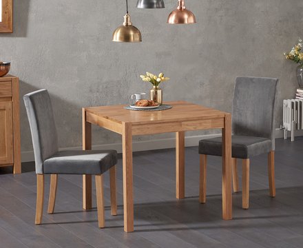 York 80cm solid oak dining table with 2 grey lila chairs
