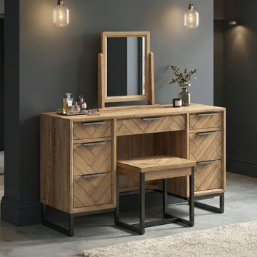 Herringbone solid oak dressing table set