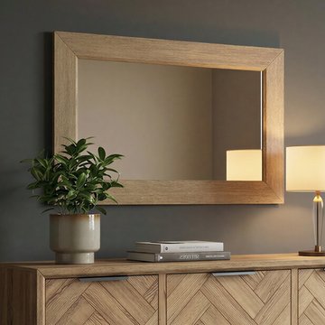 Herringbone solid oak wall mirror