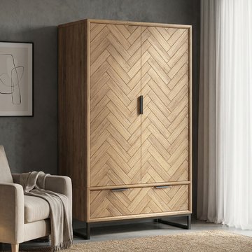 Herringbone solid oak double wardrobe