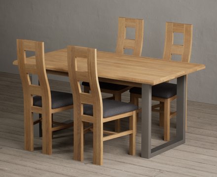 Parker 160cm solid oak dining table with 4 charcoal grey natural chairs