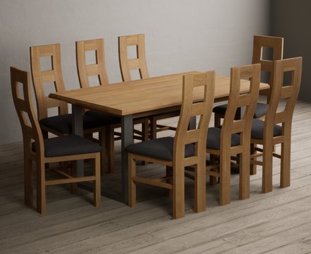 Parker 160cm solid oak dining table with 8 charcoal grey natural chairs