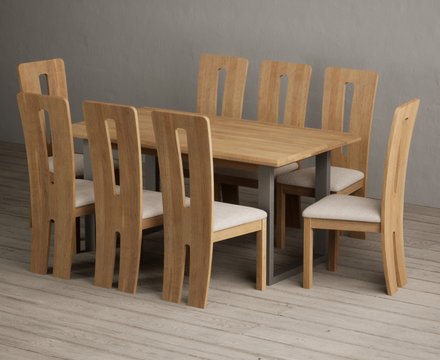 Parker 160cm solid oak dining table with 8 linen lucca chairs
