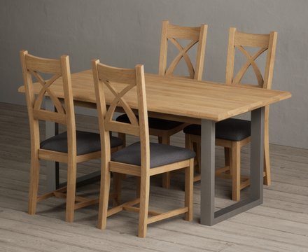 Parker 160cm solid oak dining table with 4 charcoal grey natural solid oak chairs