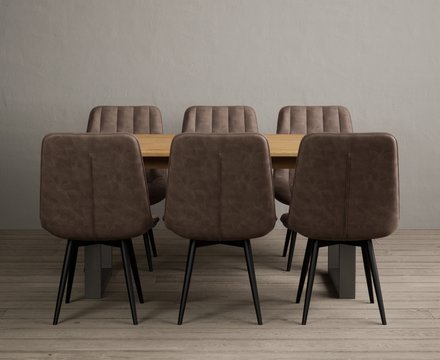 Parker 160cm solid oak dining table with 6 brown larson chairs