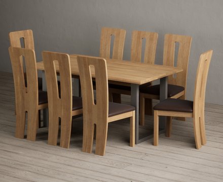 Parker 160cm solid oak dining table with 8 brown lucca chairs