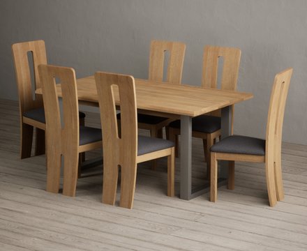 Parker 160cm solid oak dining table with 6 charcoal grey lucca chairs