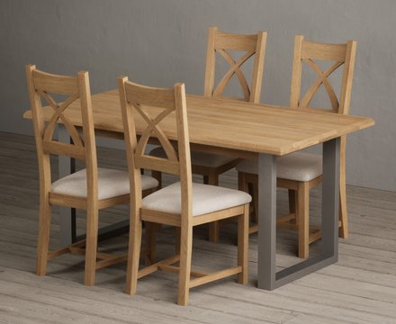 Parker 160cm solid oak dining table with 4 linen natural solid oak chairs