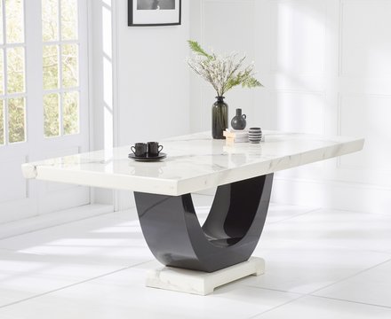 Novara 170cm white and black pedestal marble dining table