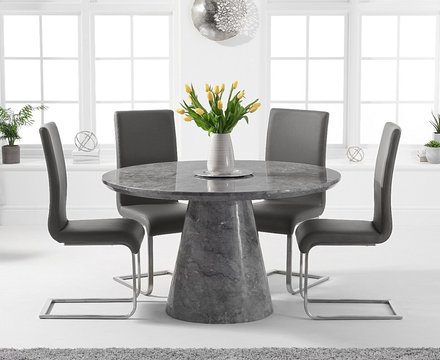 Ravello 130cm round grey marble dining table with 4 grey austin chairs