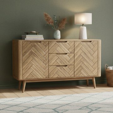 Solid oak large sideboard | herringbone detail
