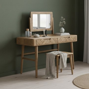Solid oak dressing table set | herringbone detail