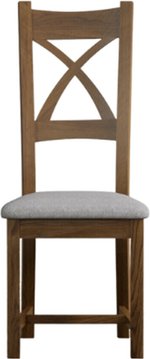 Rustic solid oak light grey set of 2 fabric dining chairs