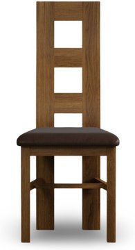 Rustic solid oak brown set of 2 fabric dining chairs