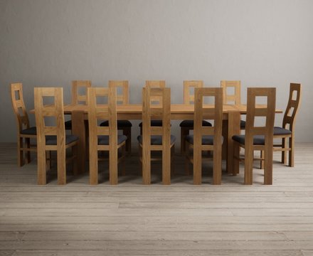 Extending sheringham 200cm solid oak table with 12 charcoal grey natural chairs