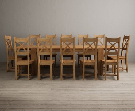 Extending sheringham 200cm solid oak table with 12 oak natural chairs