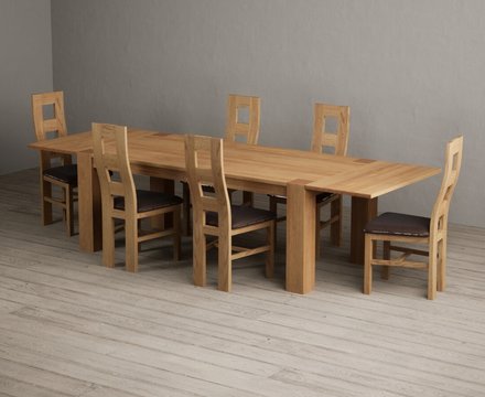 Extending sheringham 200cm solid oak table with 6 brown natural chairs