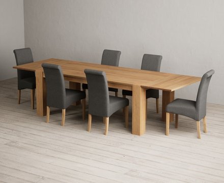 Extending sheringham 200cm solid oak table with 6 charcoal grey scroll back chairs