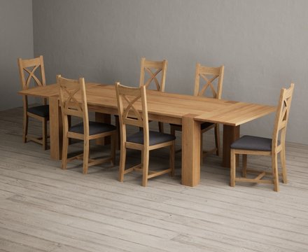 Extending sheringham 200cm solid oak table with 6 charcoal grey natural solid oak chairs