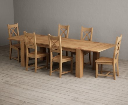 Extending sheringham 200cm solid oak table with 6 oak natural chairs