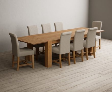 Extending sheringham 200cm solid oak table with 8 natural braced chairs