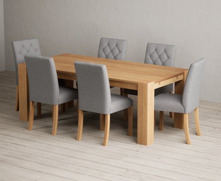 Sheringham 200cm solid oak dining table with 6 grey isabella chairs