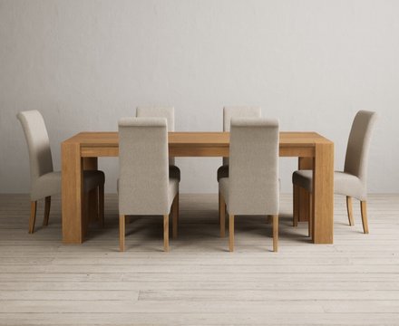 Sheringham 200cm solid oak dining table with 6 natural scroll back chairs