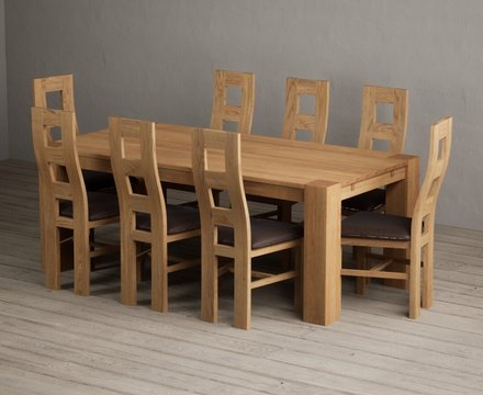 Sheringham 200cm solid oak dining table with 8 brown natural chairs