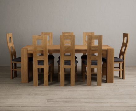 Sheringham 200cm solid oak dining table with 8 charcoal grey natural chairs