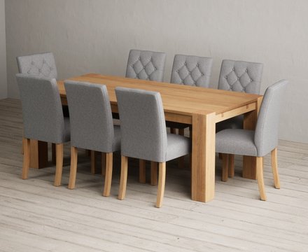 Sheringham 200cm solid oak dining table with 8 grey isabella chairs
