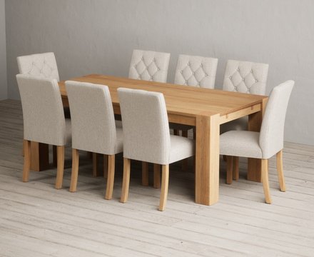 Sheringham 200cm solid oak dining table with 8 natural isabella chairs