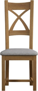 Natural solid oak light grey set of 2 fabric dining chairs