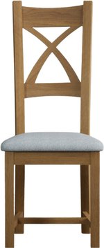 Natural solid oak blue set of 2 fabric dining chairs
