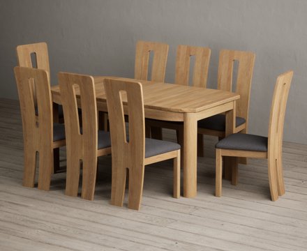 Extending somerton 160cm solid oak dining table with 8 charcoal grey lucca chairs
