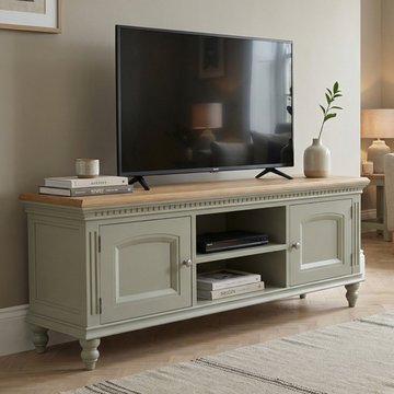 Francis oak and soft green painted large tv cabinet